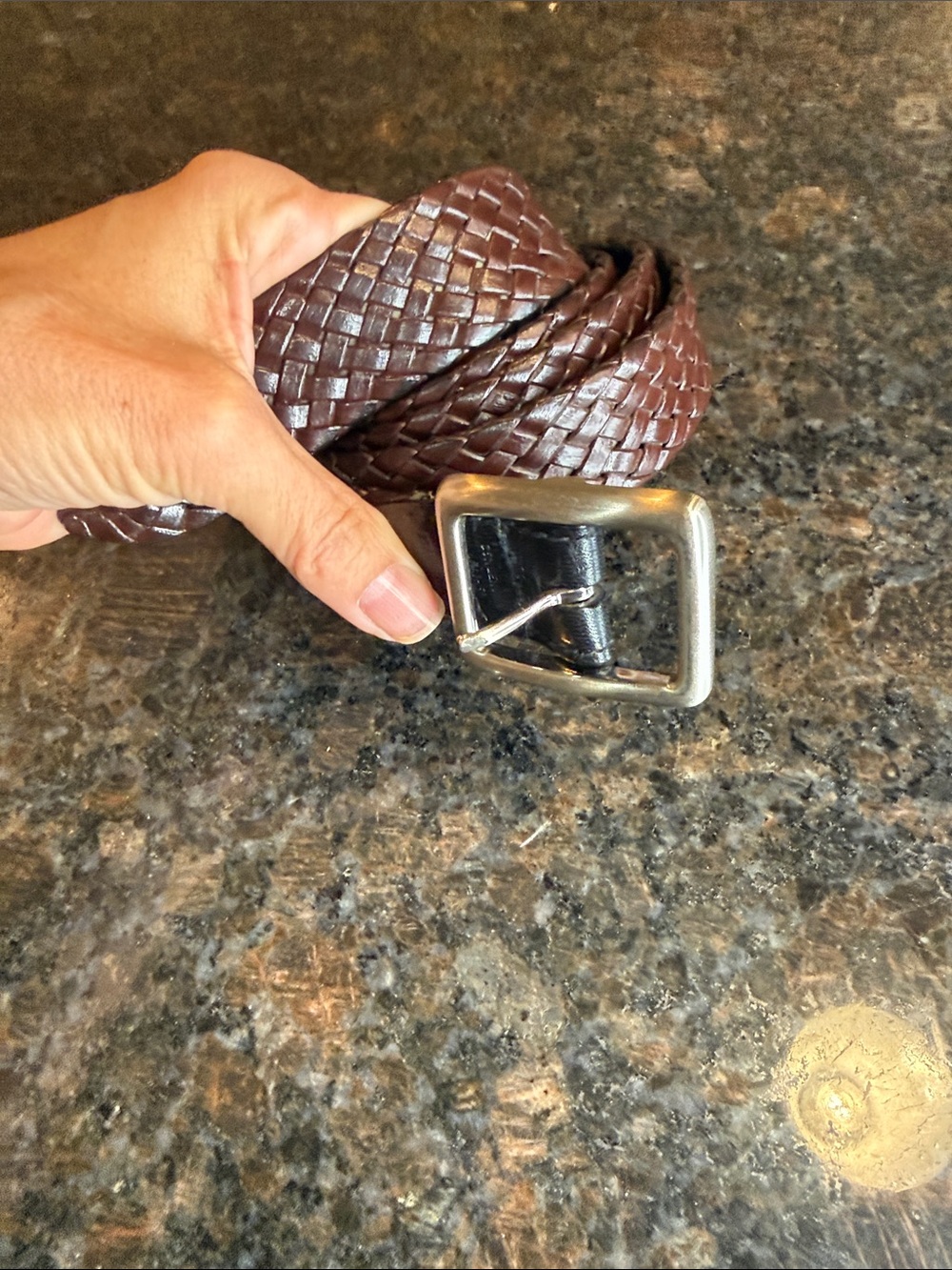 Vintage Men's Woven Leather Belt in Brown with Silver Buckle Size 38